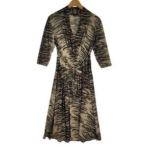 VTG Adrianna Papell Jersey Tiger Print Midi Wrap Dress Beige & Black Size 4